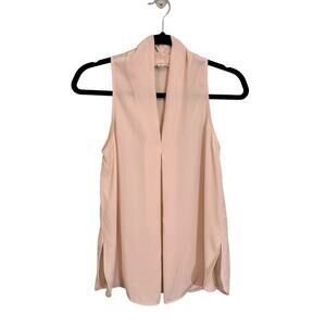 Everly Top Womens XS Blush Pink Sleeveless Blouse Sheer V Neck Casual Career